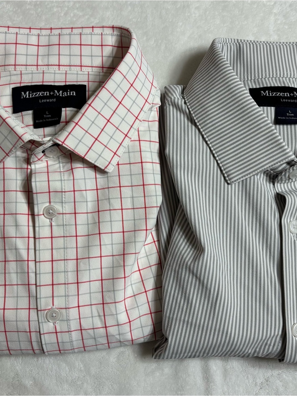 Mizzen+Main White Shirt with Red Windowpane Check & Gray Stripe Shirt